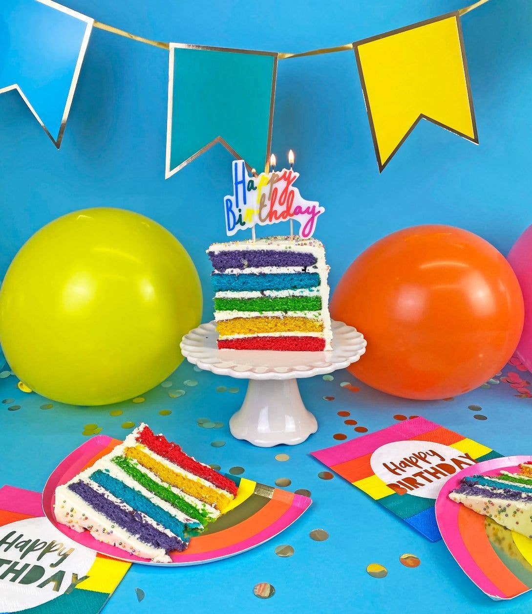 Rainbow Happy Birthday Candle Cake Topper