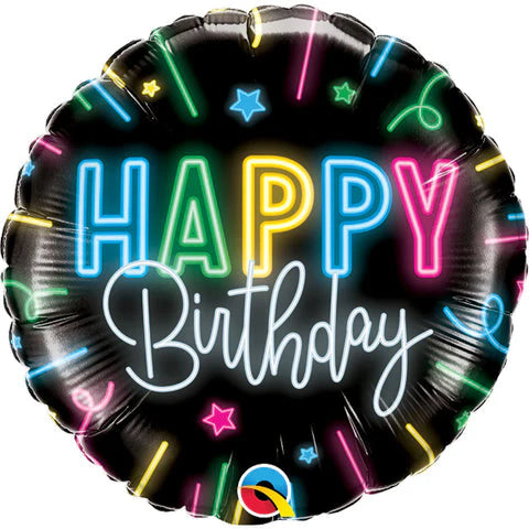 18" Happy birthday neon Balloon with helium