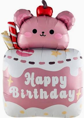 33" Happy Birthday Cake Pink Teddy Bear foil balloon