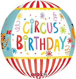 16" Circus Birthday Orbz foil with helium
