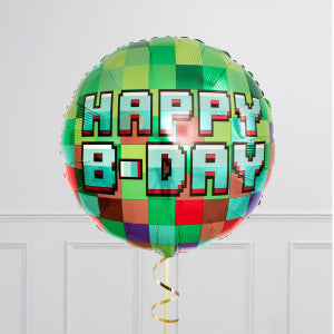 28" happy birthday pixel minecraft foil balloons