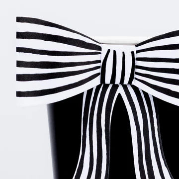 Black & White Stripy Bow Cups - 8 pk