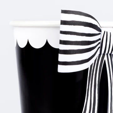 Black & White Stripy Bow Cups - 8 pk