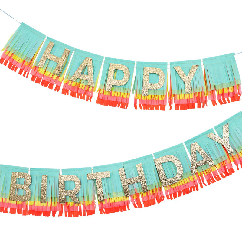 Rainbow Happy Birthday fringe garland