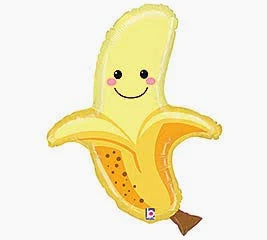 20" Yellow Banana with happy face foil balloon E1