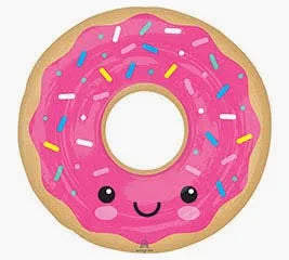 27" Pink donut with sprinkles and happy, cute face foil balloon