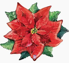 34" Red Christmas Poinsettia flower foil balloon - D1